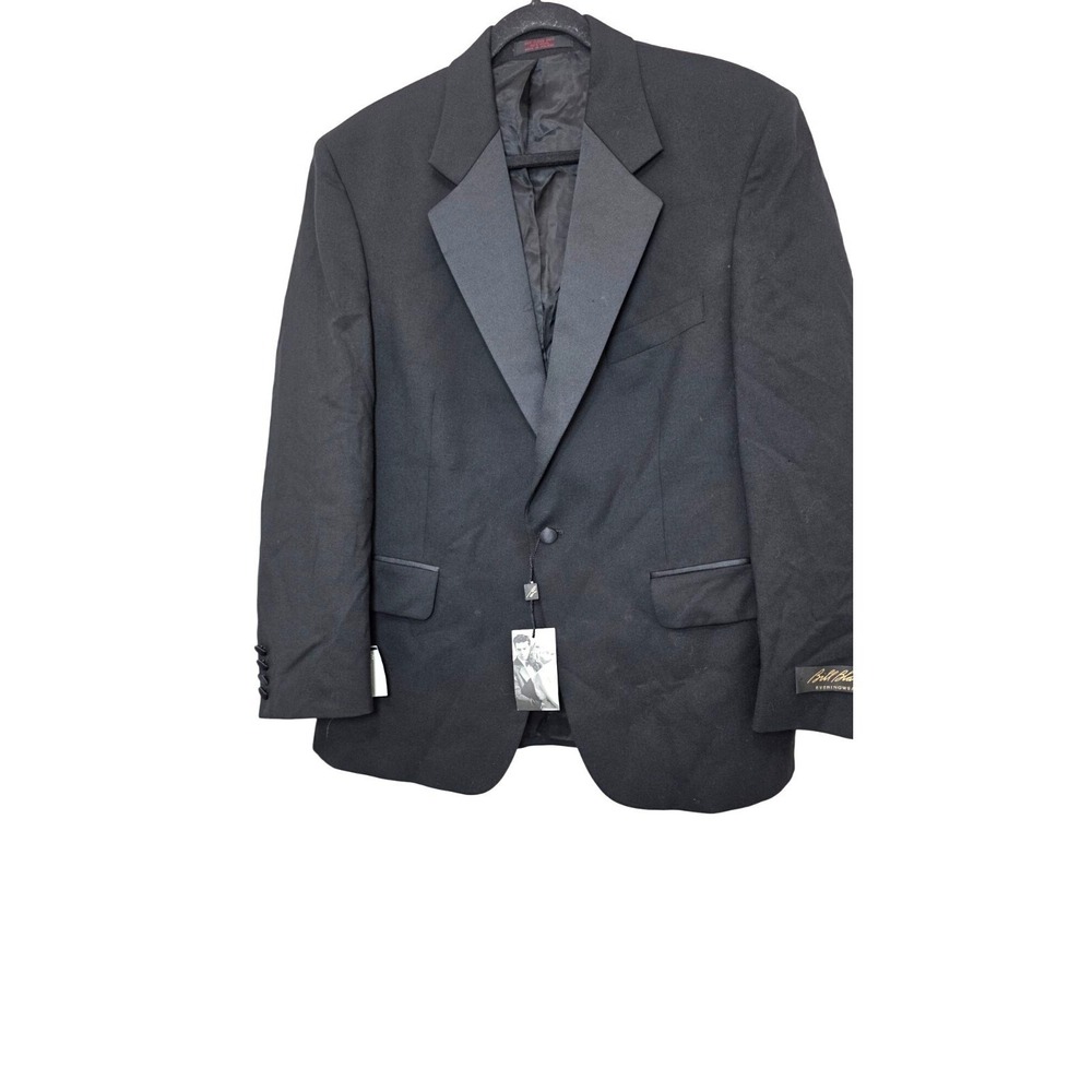 Bill Blass Mens Black Tuxedo Jacket 40SH 100% Wool Single-Breasted Eveningwear